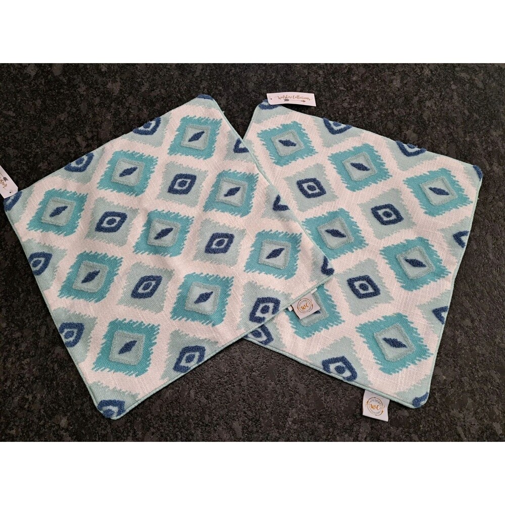 Wilshire Collections Aqua Blue Geometric Textured Pillow Covers Lot of 2 NWT